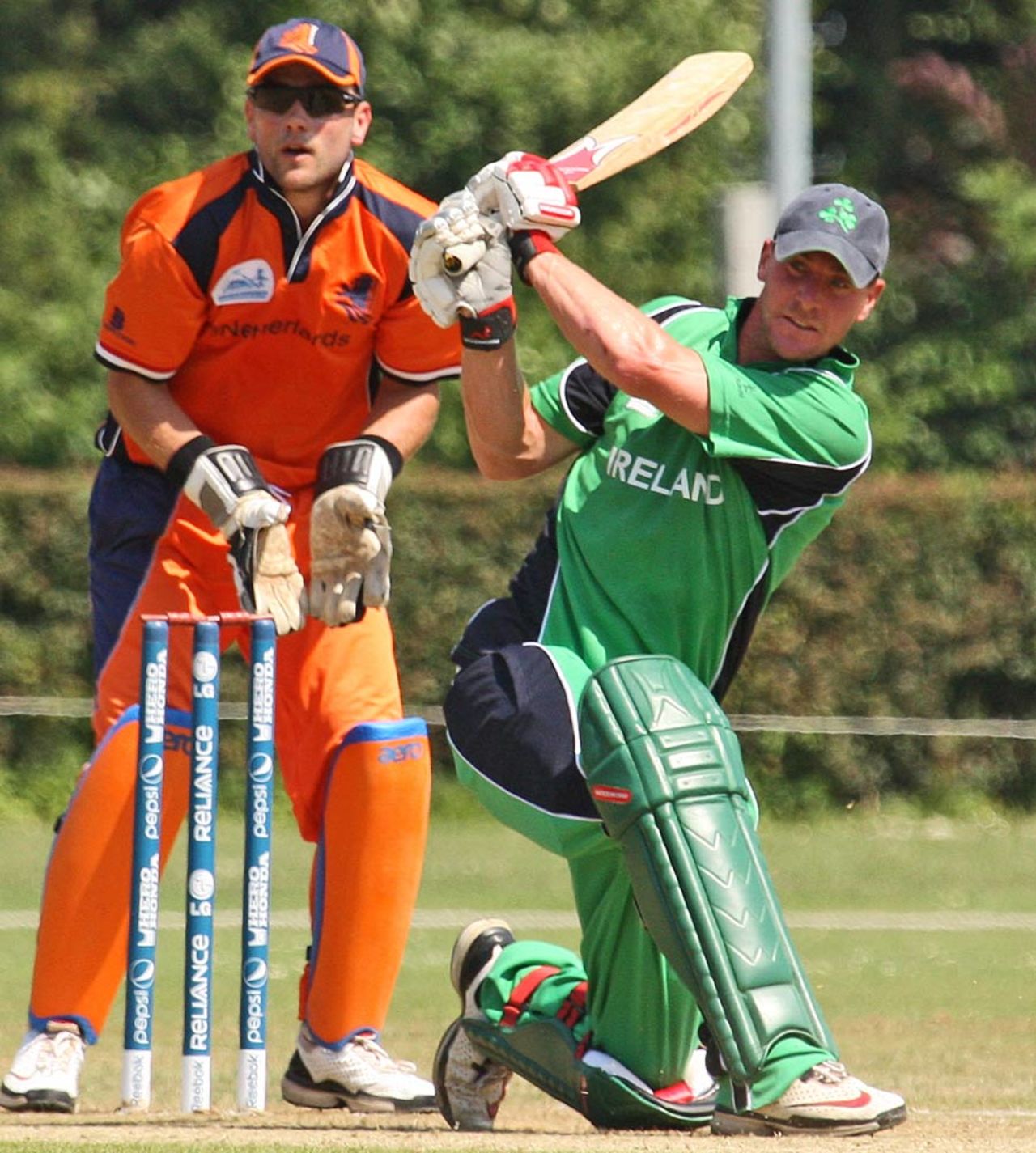 John Mooney of Ireland cracks a boundary during his 54, Netherlands v Ireland, ICC WCL Division 1, Amstelveen, July 9, 2010 