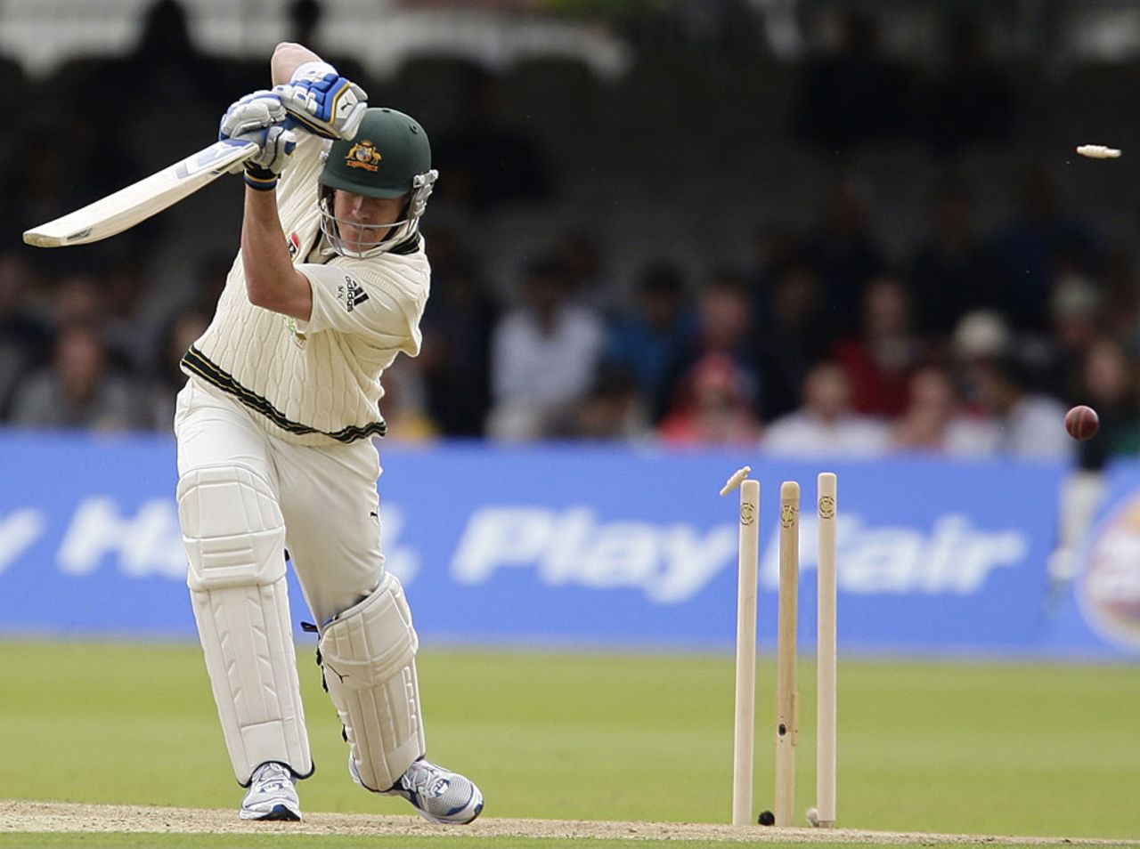 Marcus North was bowled for a duck to a ball that nipped back at him, Pakistan v Australia, 1st Test, Lord's, July 13, 2010
