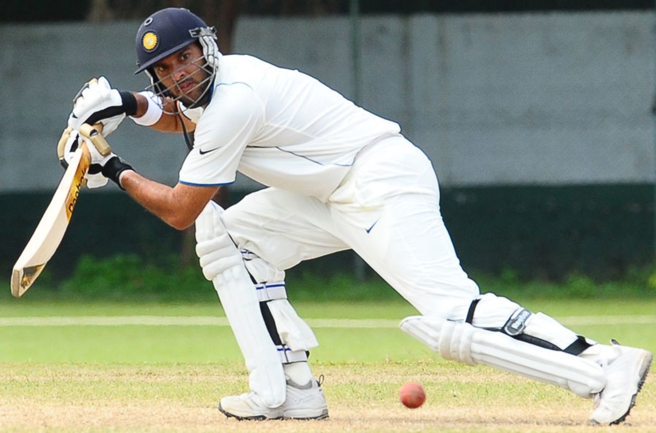 Yuvraj Singh caresses one through the off side, Sri Lanka Board President's XI v Indians, 2nd day, Colombo, July 14, 2010