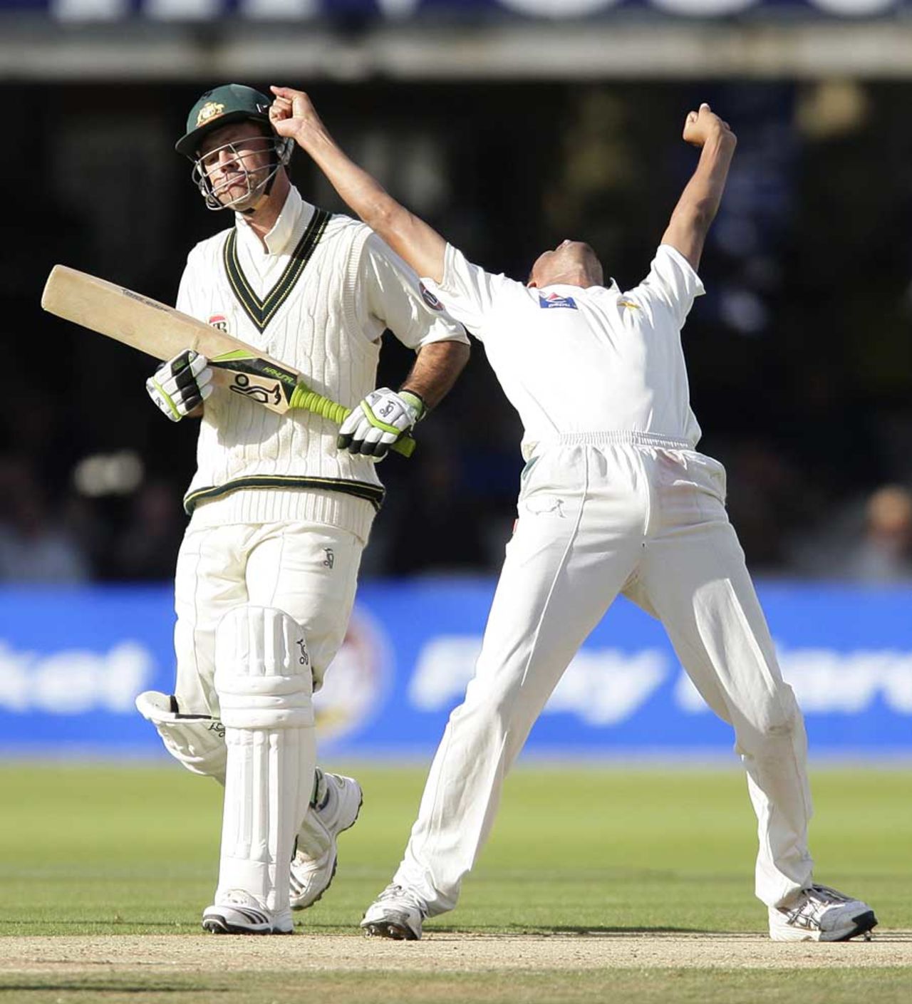 Ricky Ponting falls to Mohammad Asif for a duck, and for good measure, is accidentally punched in the helmet, Pakistan v Australia, 1st Test, Lord's, July 14, 2010