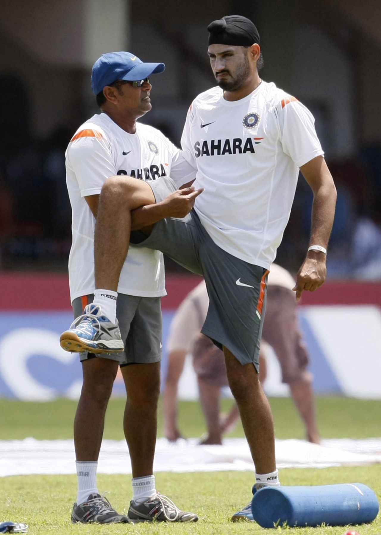 Harbhajan Singh warms up ahead of a practice session, Galle, July 17, 2010