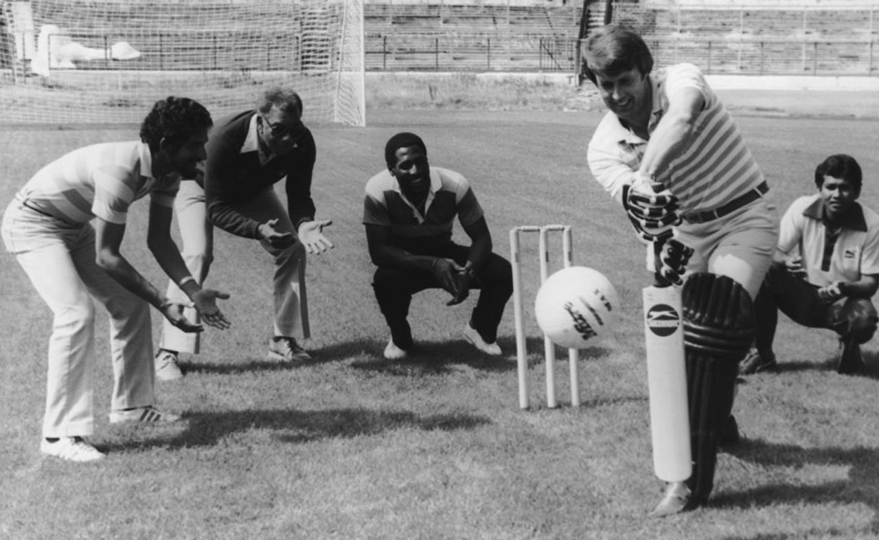 Geoff Hurst faces up to a football, July 23, 1980