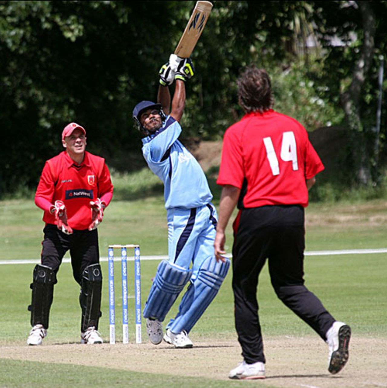 Eshkol Solomon goes over the top during his 120, Gibraltar v Israel, World Cricket League Europe Division Two, Guernsey, July 17, 2010