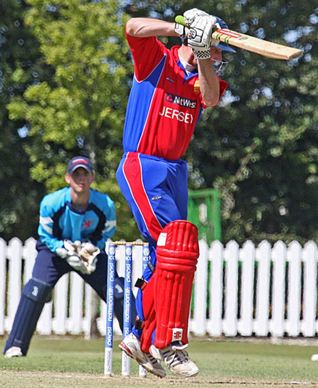 Jersey's R Driver punches through the off side, Jersey v Scotland A, World Cricket League Europe Division One, Jersey, July 17, 2010