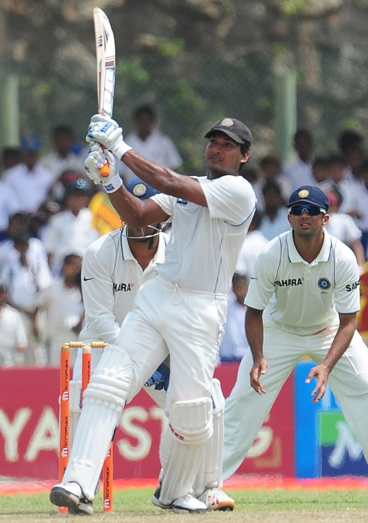 Kumar Sangakkara hammers the ball towards long-on, Sri Lanka v India, 1st Test, Galle, 1st day, July 18, 2010