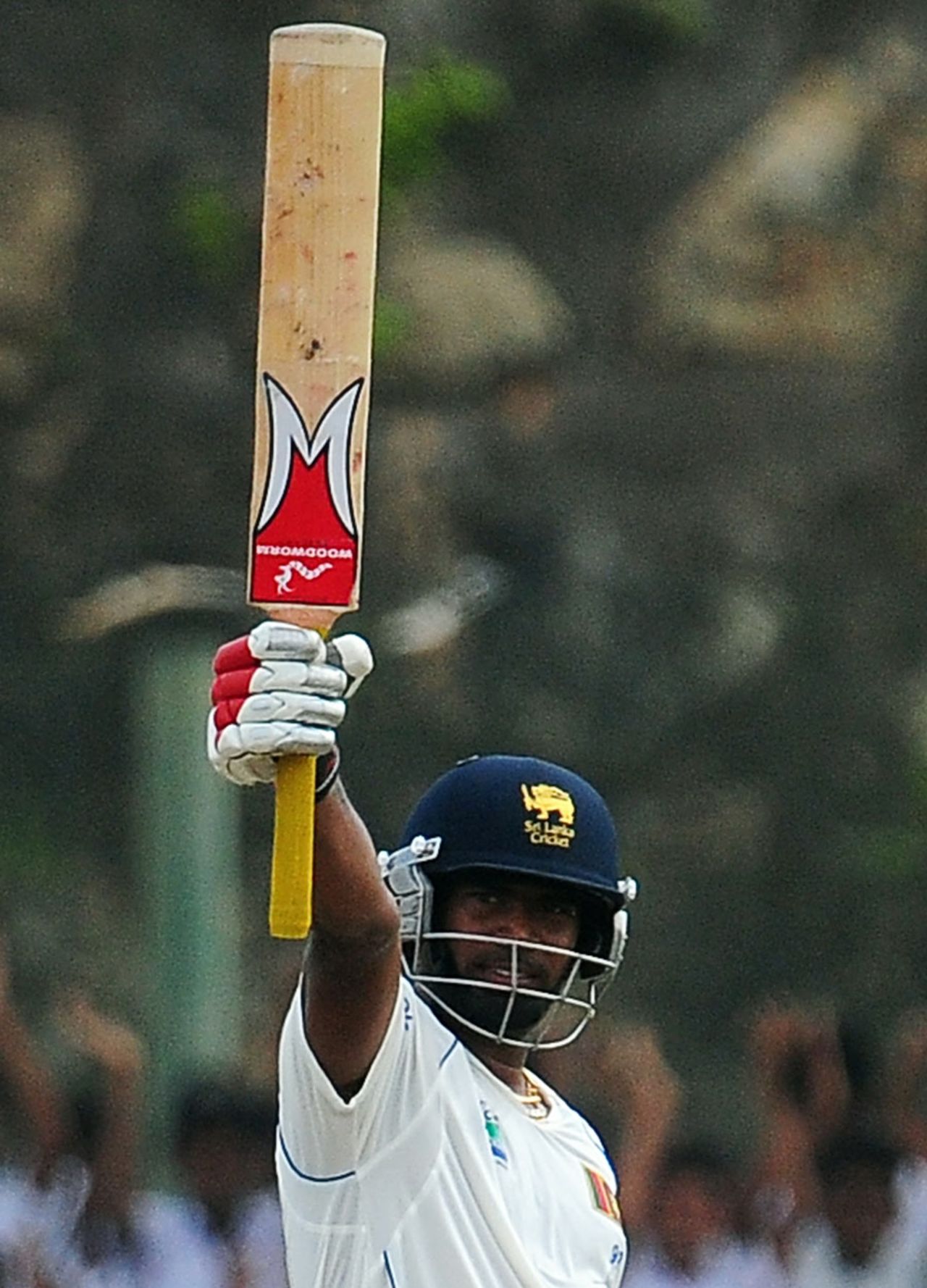 A proud Lasith Malinga signals his maiden first class half-century, 1st Test, Galle, 3rd day, July 20, 2010