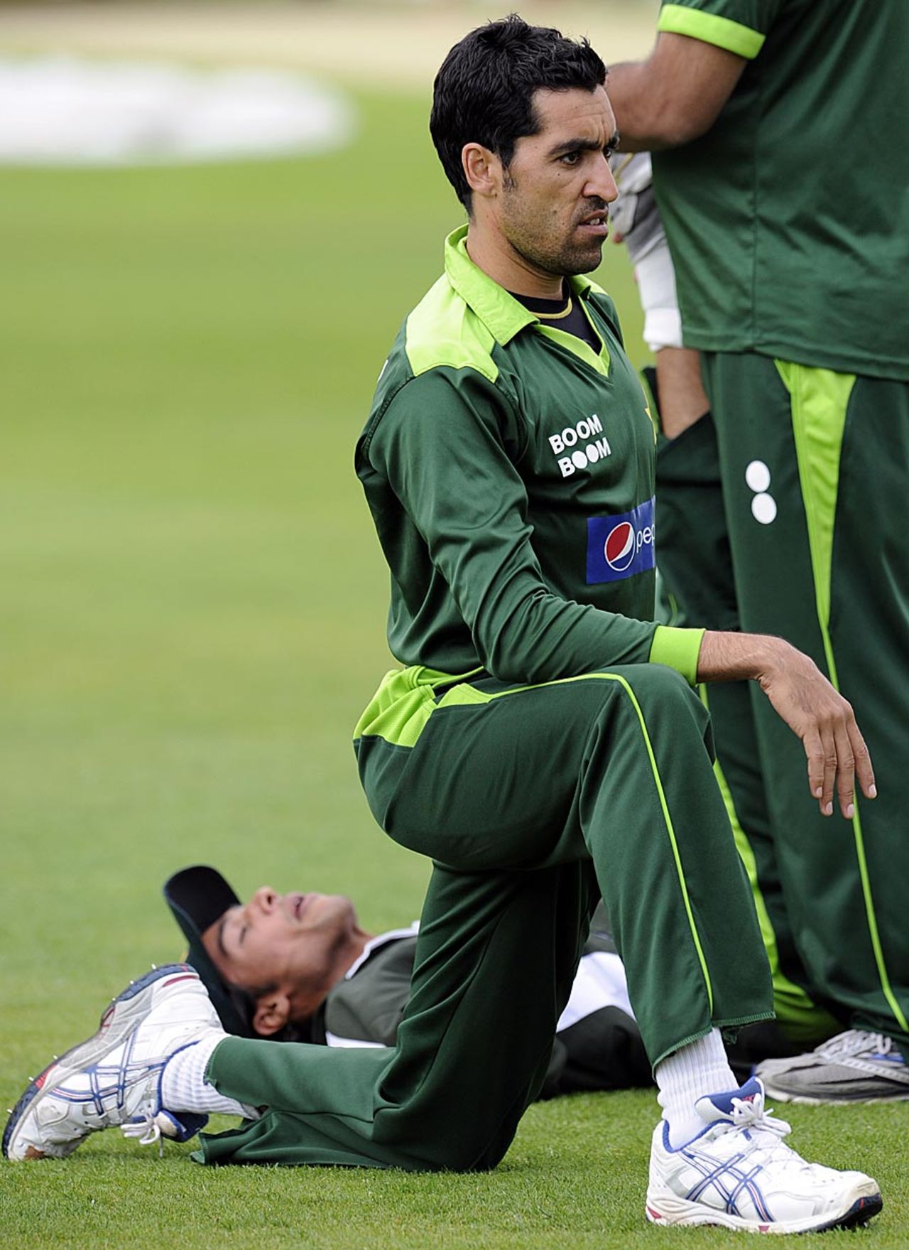 Umar Gul warms up ahead of the second Test, Leeds, July 20, 2010