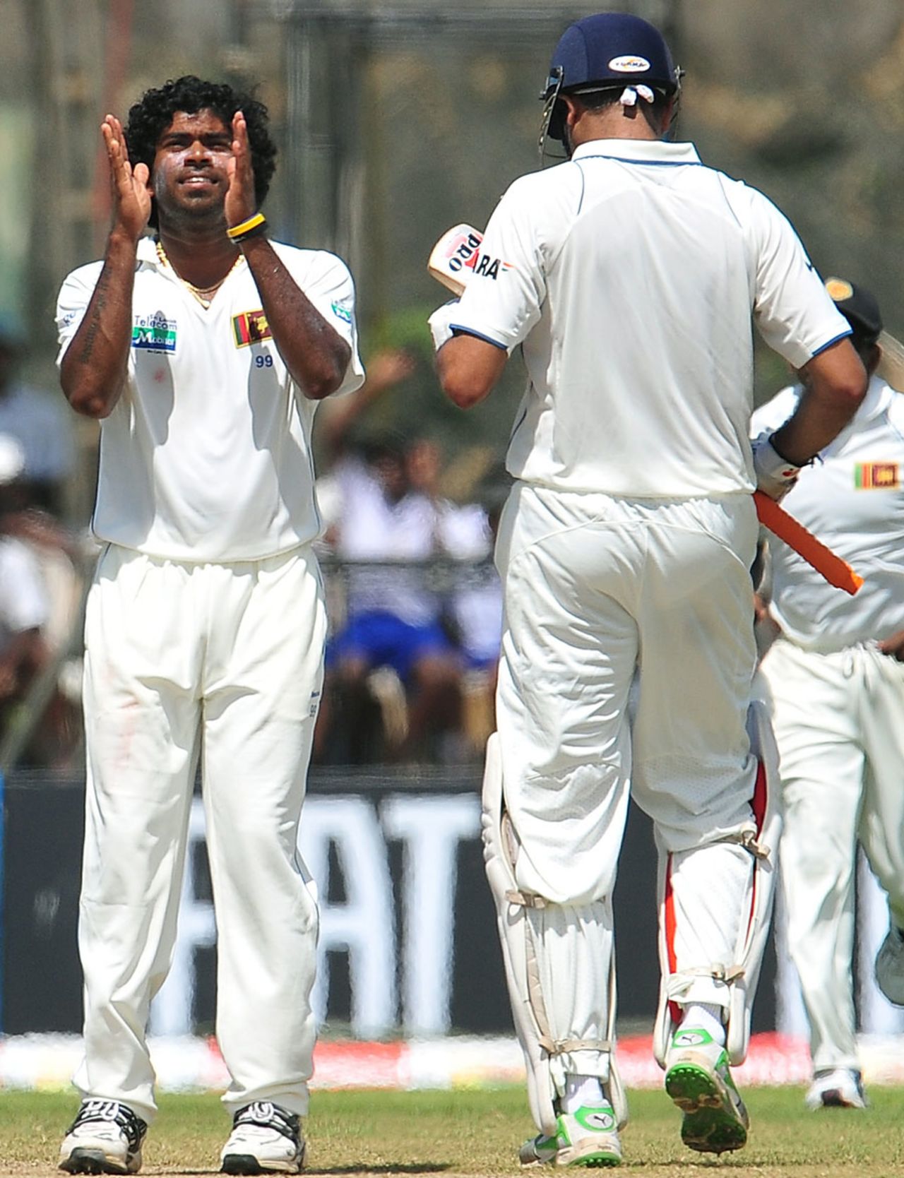 Lasith Malinga is pleased after sending VVS Laxman back, Sri Lanka v India, 1st Test, Galle, 4th day, July 21, 2010
