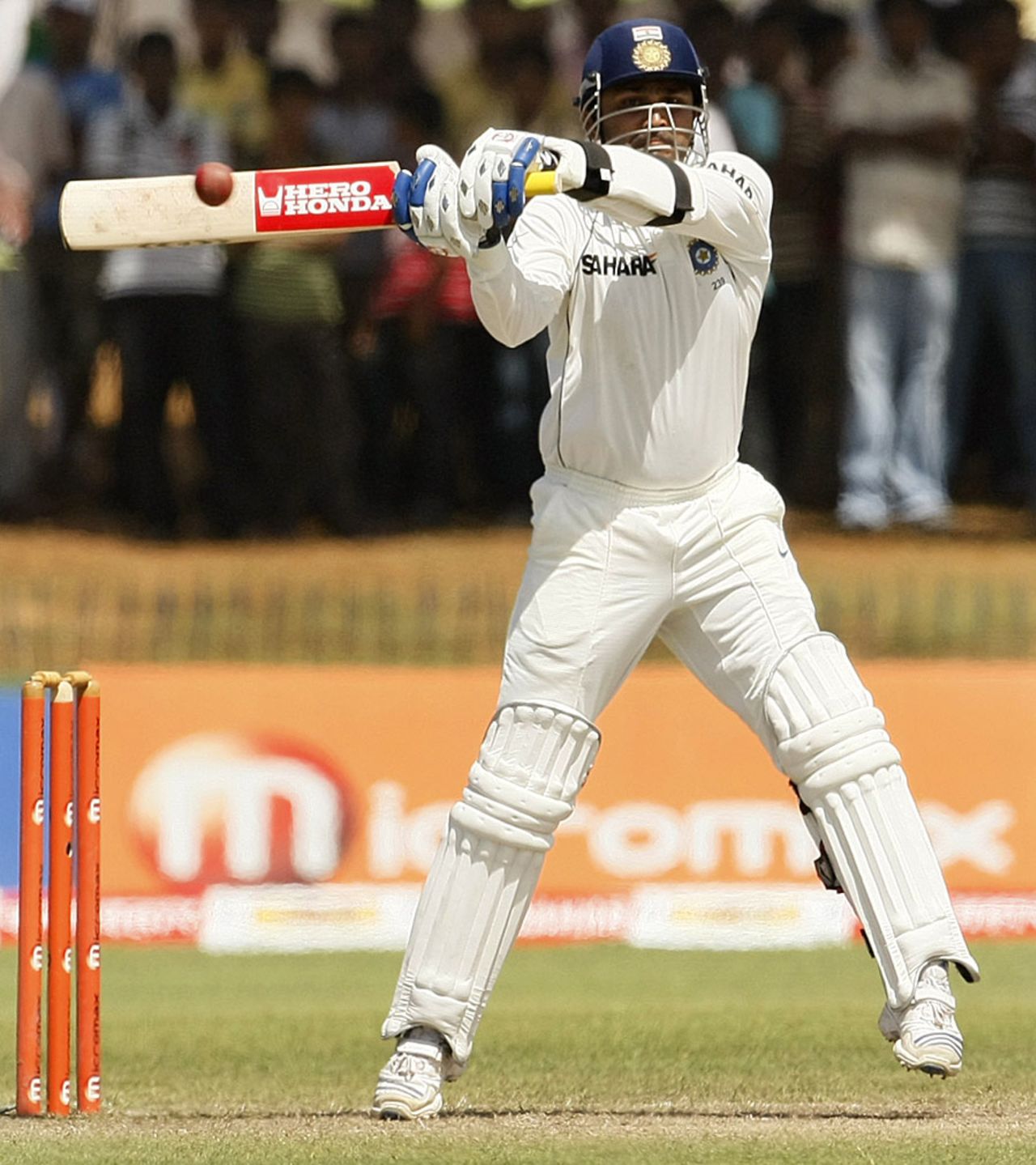 Virender Sehwag tries to carve it over the off side, Sri Lanka v India, 1st Test, Galle, 4th day, July 21, 2010