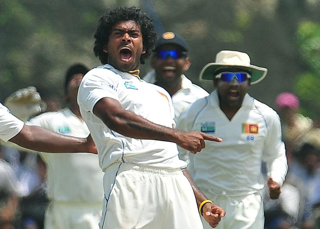 Lasith Malinga rattled India with three wickets on the fourth day, Sri Lanka v India, 1st Test, Galle, 4th day, July 21, 2010