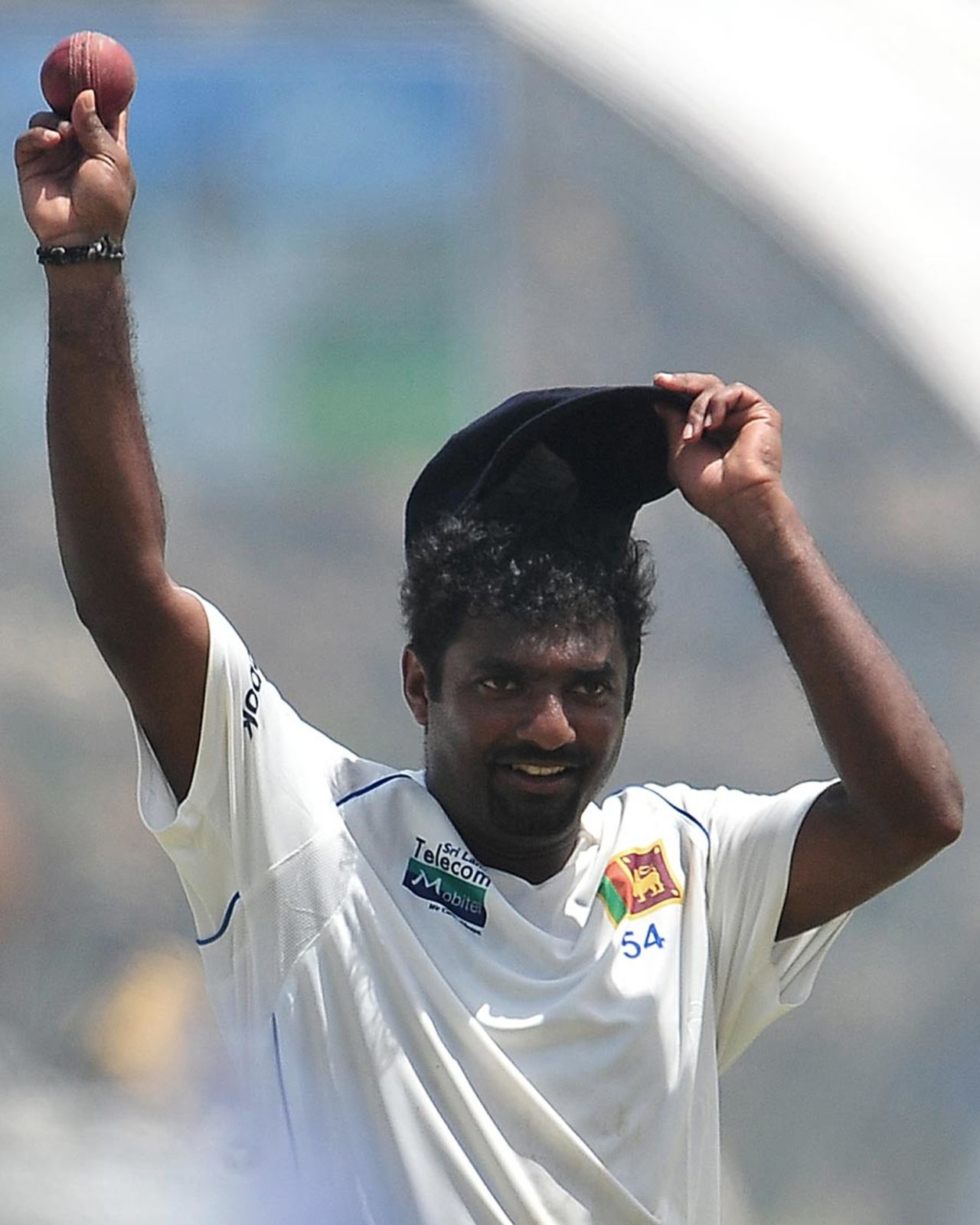 Muttiah Muralitharan celebrates his five-for, Sri Lanka v India, 1st Test, Galle, 4th day, July 21, 2010