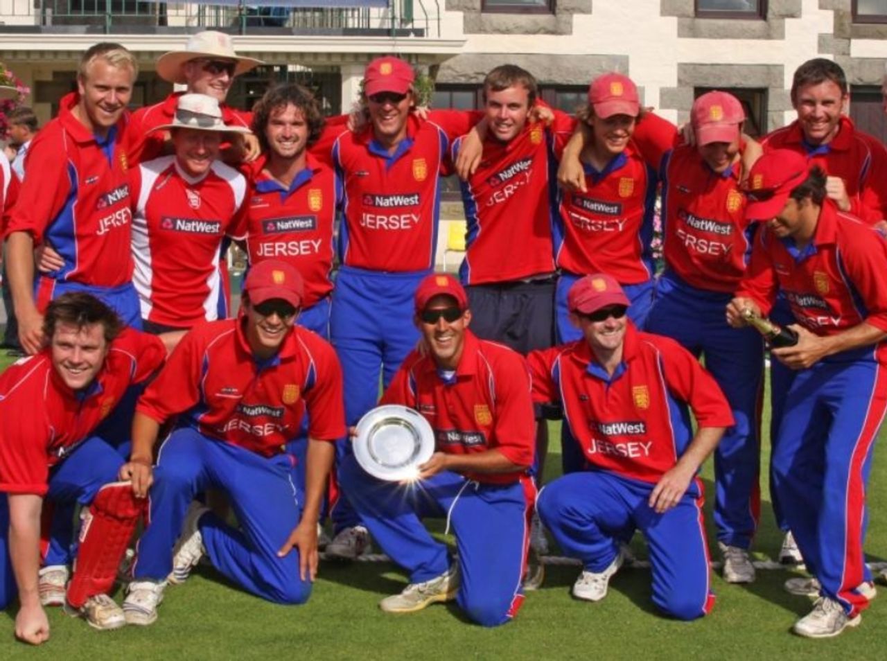 The victorious Jersey team pose with the European Division One cup, July 22, 2010