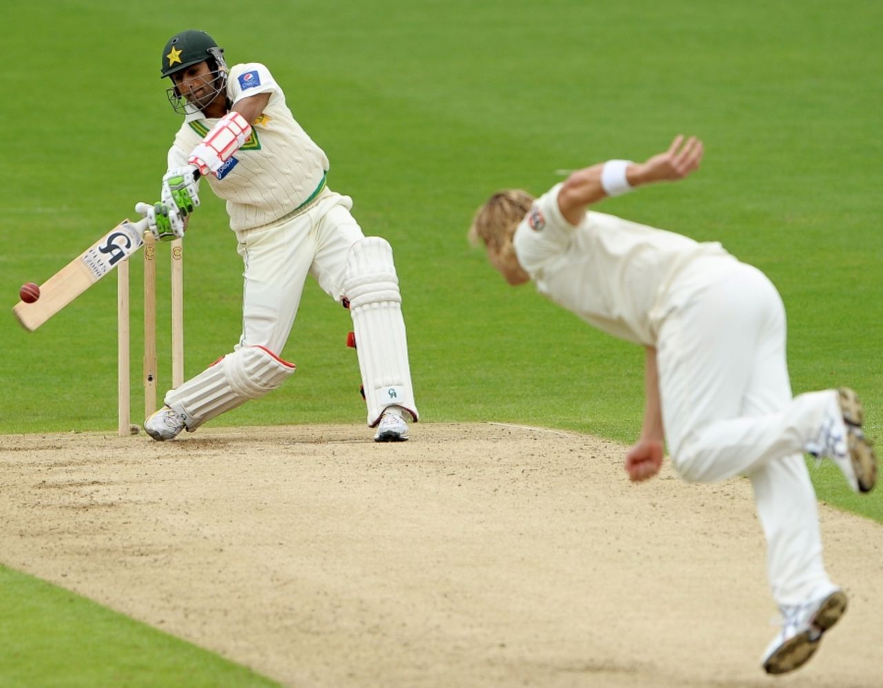 Shoaib Malik skied a slog across the line to give Shane Watson his sixth wicket, Pakistan v Australia, 2nd Test, Headingley, July 22, 2010