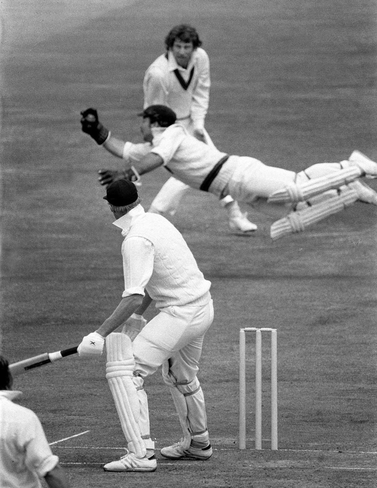 An acrobatic catch from Rodney Marsh to dismiss Tony Greig, England v Australia, World Cup semi-final, Leeds, June 18, 1975