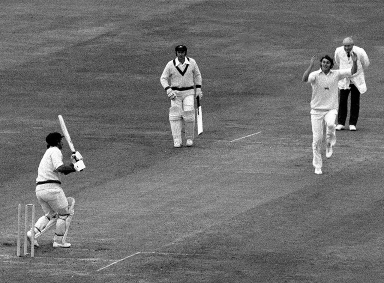 Chris Old is jubilant after bowling Rod Marsh to leave Australia at 39 for 6, England v Australia, World Cup semi-final, Leeds, June 18, 1975