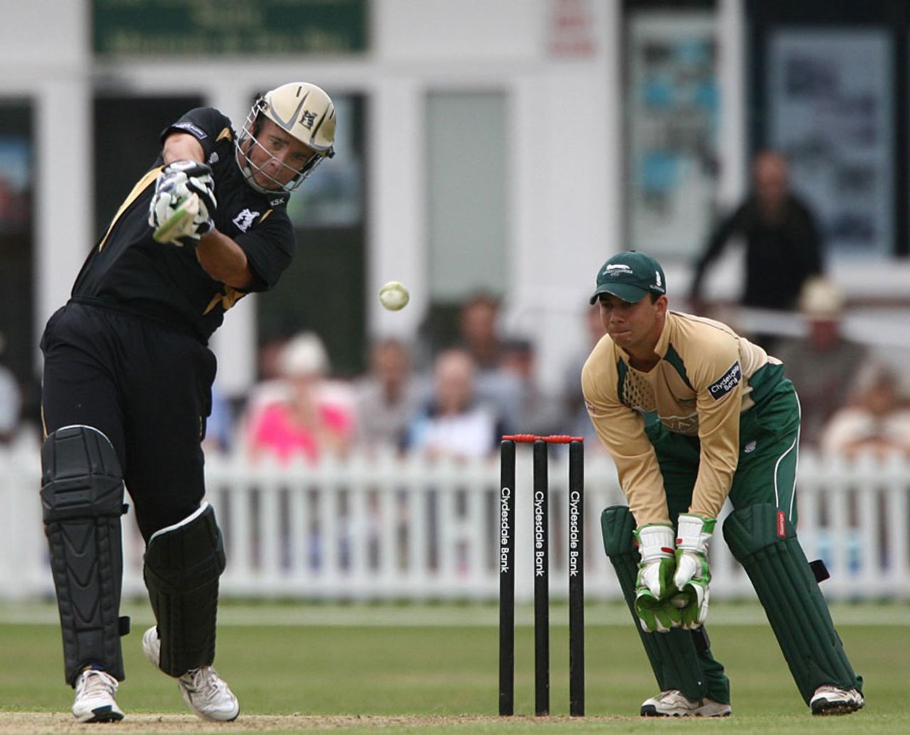 Neil Carter smashes a boundary to bring up his century, Leicestershire v Warwickshire, Clydesdale Bank 40, Leicester, July 25, 2010