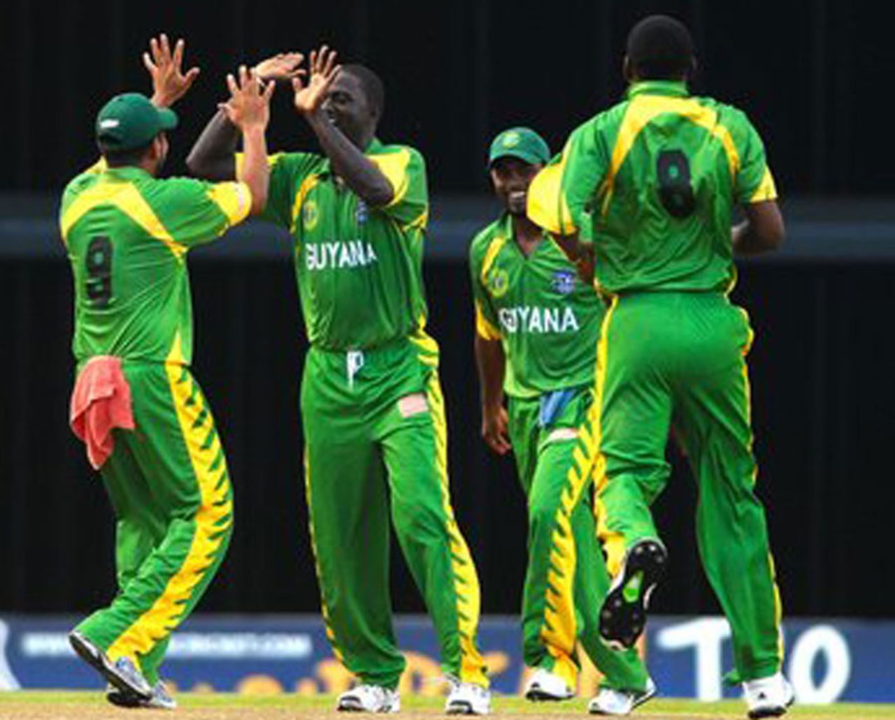 Lennox Cush celebrates after completing his hat-trick, Combined Campuses and Colleges v Guyana, Caribbean T20, Barbados, July 25, 2010