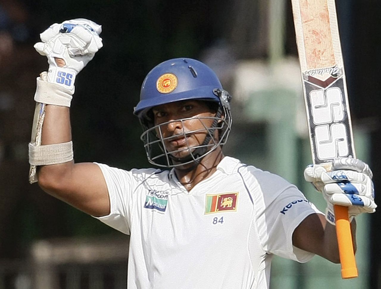 Kumar Sangakkara celebrates his 23rd Test century, Sri Lanka v India, 2nd Test, SSC, 1st day, July 26, 2010