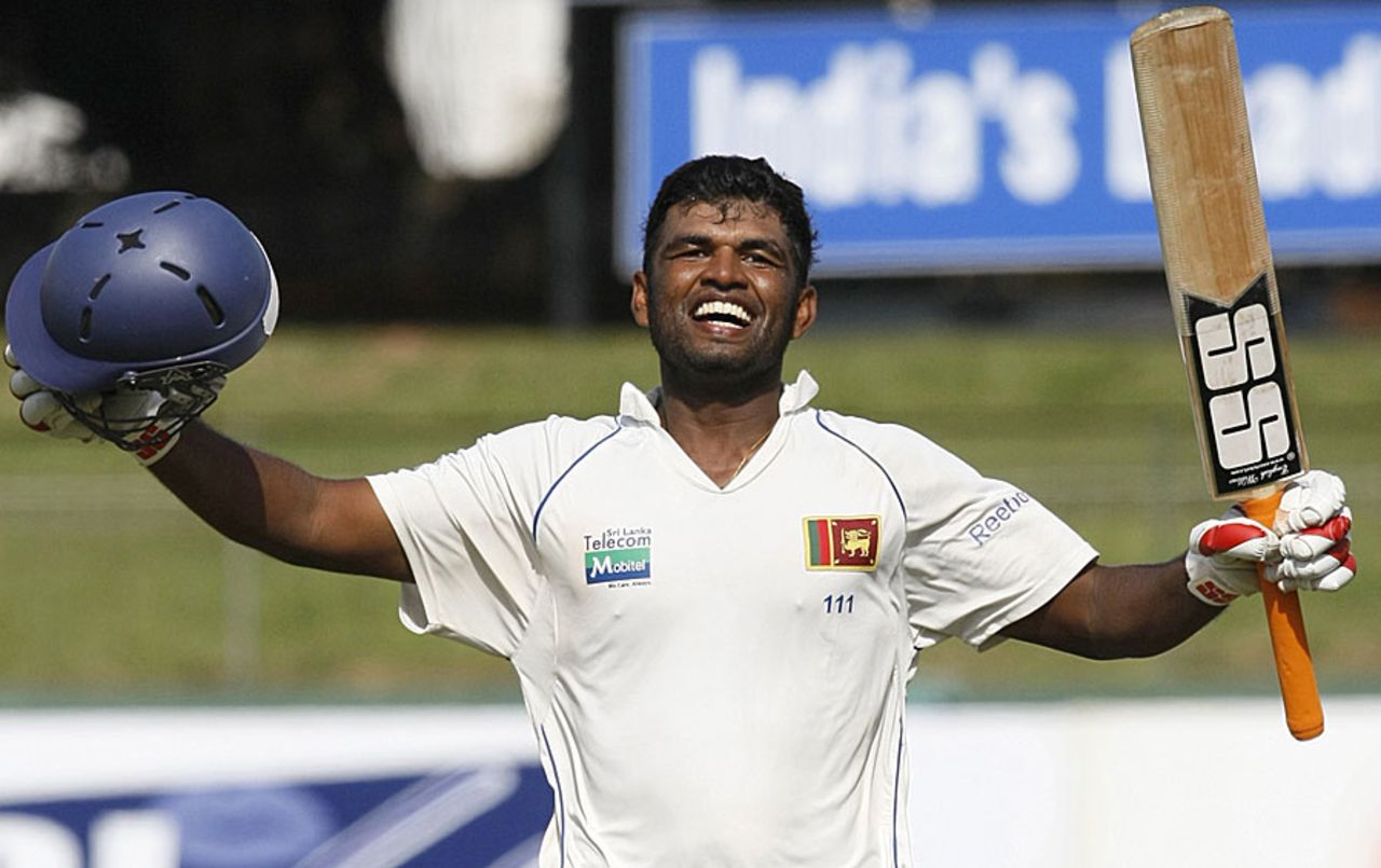 Tharanga Paranavitana celebrates his second consecutive century, Sri Lanka v India, 2nd Test, SSC, 1st day, July 26, 2010