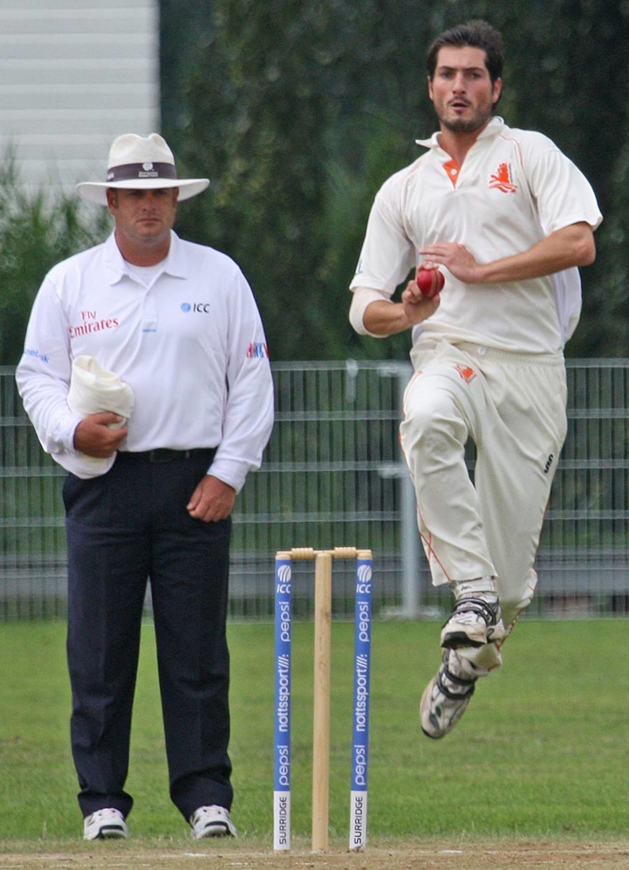 Netherlands' Berend Westdijk took three wickets in the first session, Netherlands v Zimbabwe XI, Intercontinental Cup, 1st day, Amstelveen, July 25, 2010