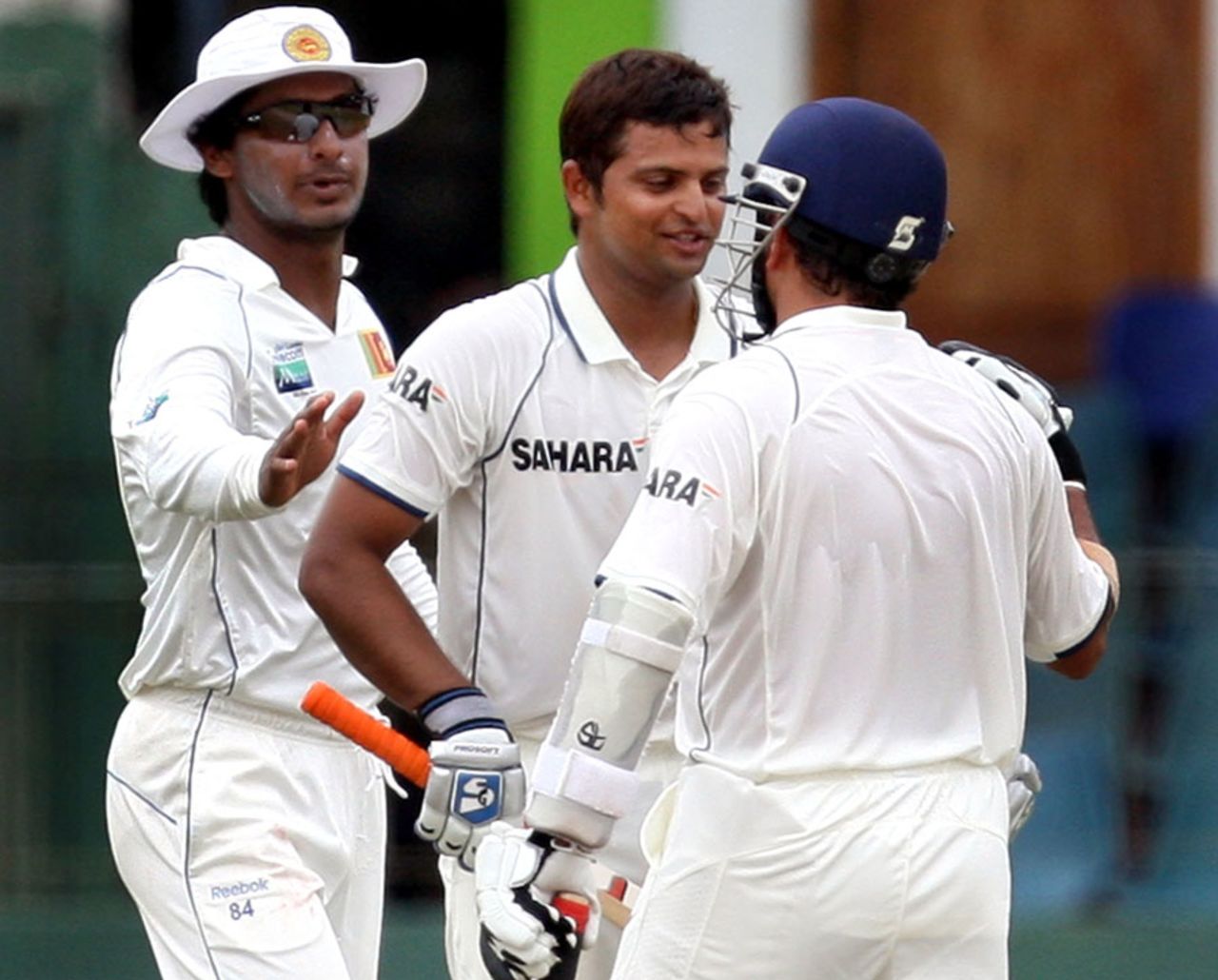 Kumar Sangakkara and Sachin Tendulkar applaud Suresh Raina's century on debut, Sri Lanka v India, 2nd Test, SSC, 4th day, July 29, 2010