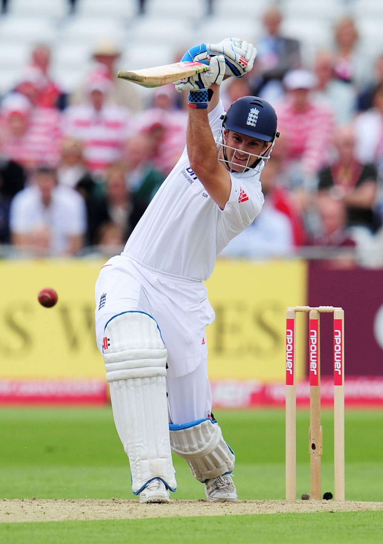 Andrew Strauss drives during his 45, England v Pakistan, 1st Test, Trent Bridge, July 29, 2010