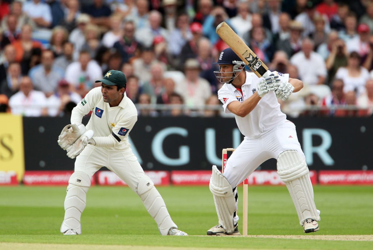 Jonathan Trott cuts off Danish Kaneria, England v Pakistan, 1st Test, Trent Bridge, July 29, 2010