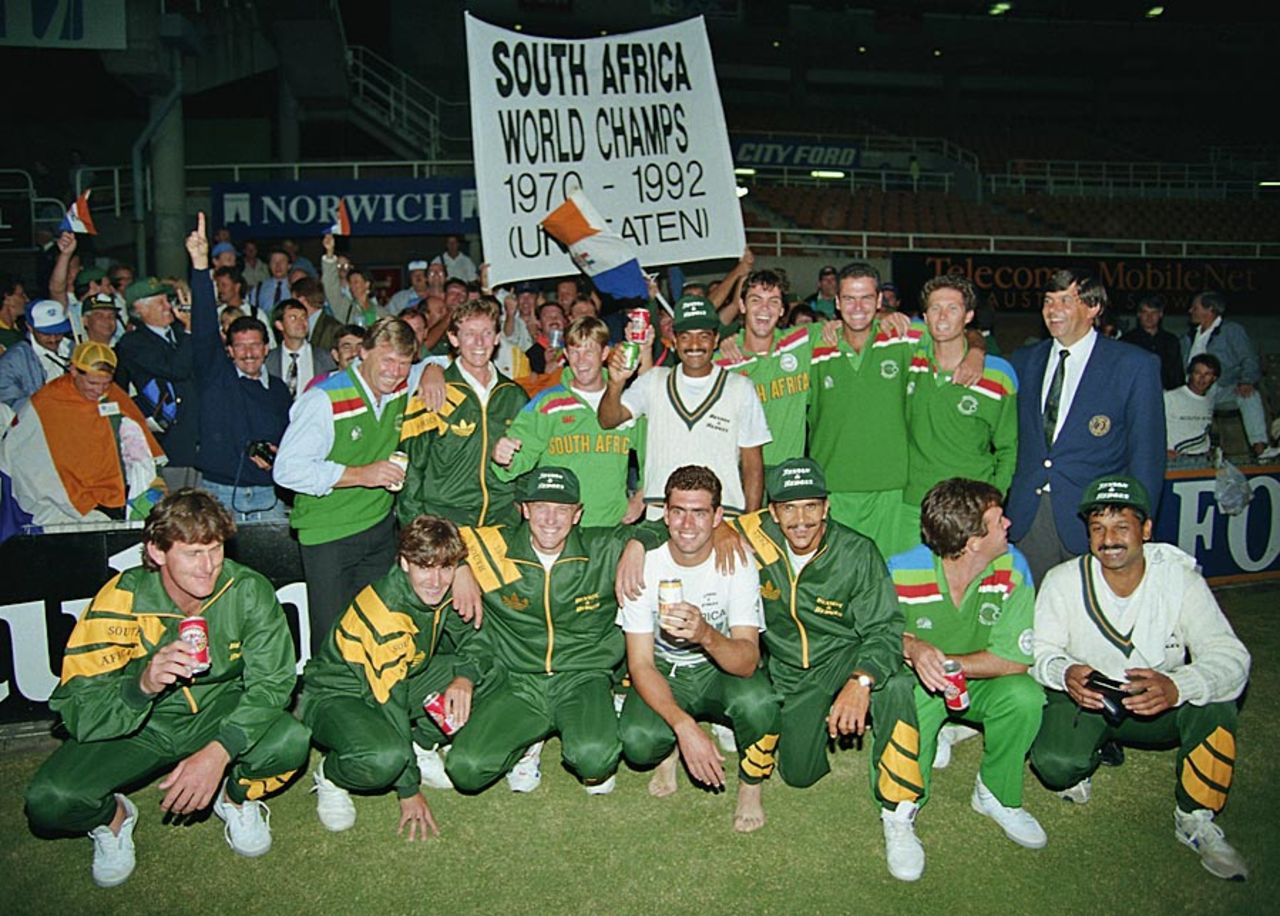 South Africa after their win against Australia, Australia v South Africa, World Cup, Sydney, February 26, 1992