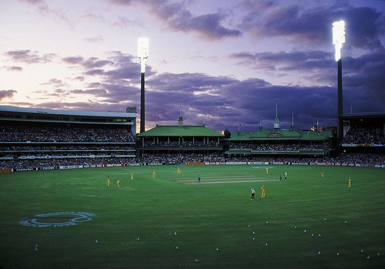 Floodlights were used for the first time in a World Cup, Australia v South Africa, World Cup, Sydney, February 26, 1992