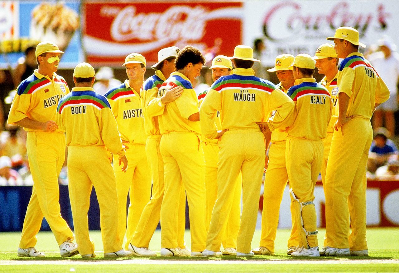 The Australians celebrate a wicket, Australia v Sri Lanka, World Cup, Adelaide, March 7, 1992