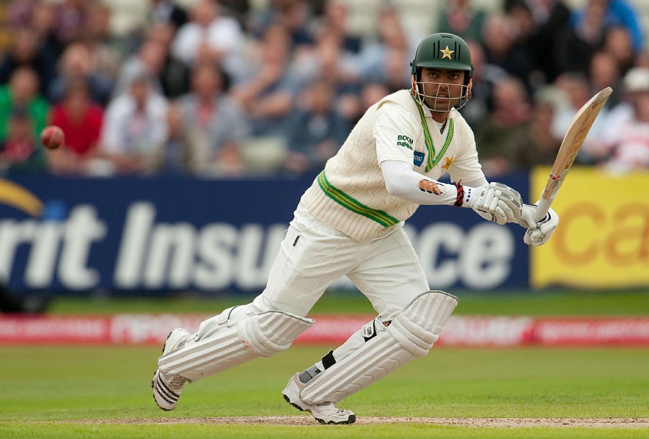 Umar Akmal plays a rare attacking stroke, England v Pakistan, 2nd Test, Edgbaston, August 6, 2010