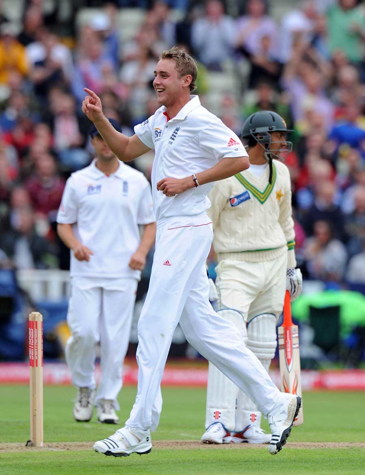 Stuart Broad collected his third when he removed Zulqarnain Haider first ball, England v Pakistan, 2nd Test, Edgbaston, August 6, 2010