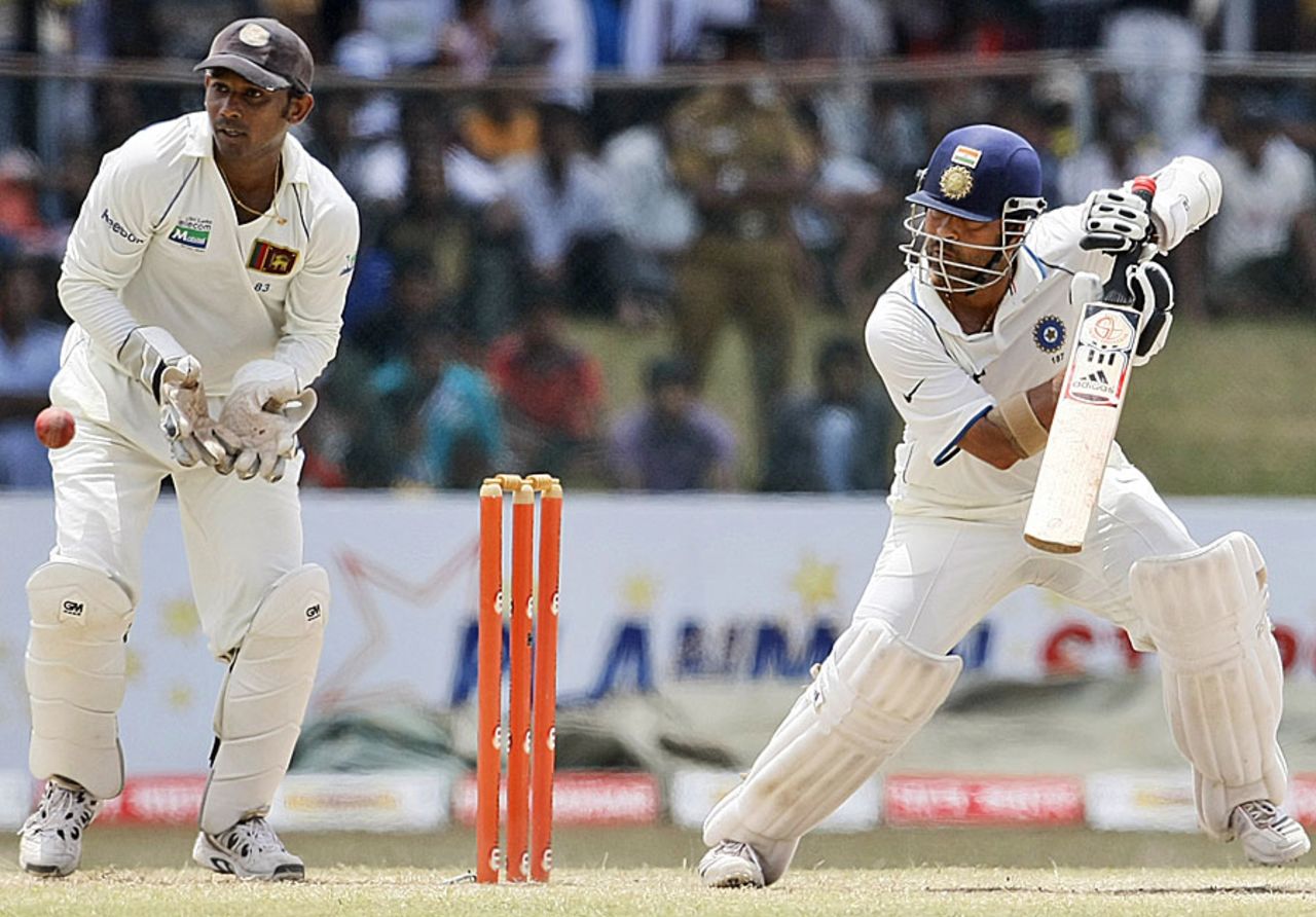 Sachin Tendulkar steers one away as Prasanna Jayawardene looks on, Sri Lanka v India, 3rd Test, P Sara Oval, 5th day, August 7, 2010