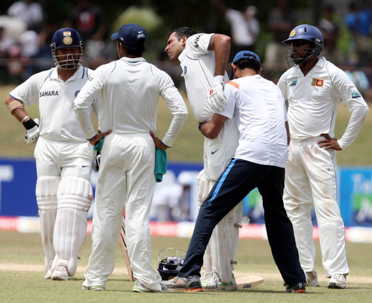 VVS Laxman was troubled by back spasms throughout his innings, Sri Lanka v India, 3rd Test, P Sara Oval, 5th day, August 7, 2010
