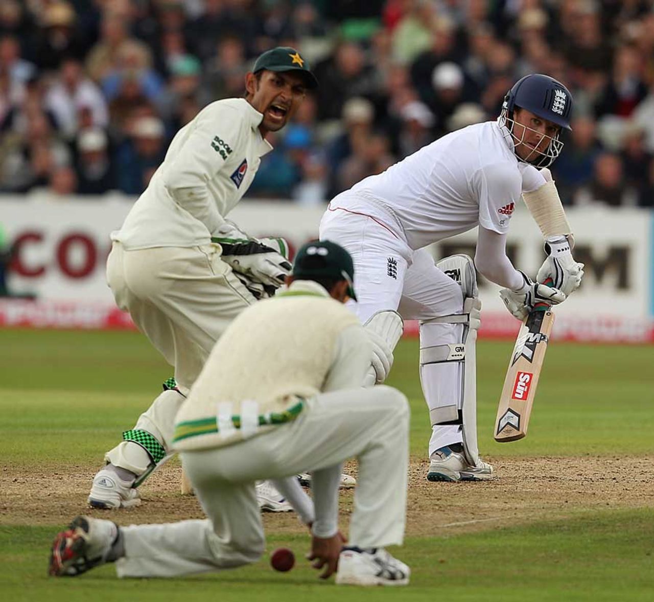 Graeme Swann is dropped at slip by Yasir Hameed, England v Pakistan, 2nd Test, Edgbaston, August 7, 2010`
