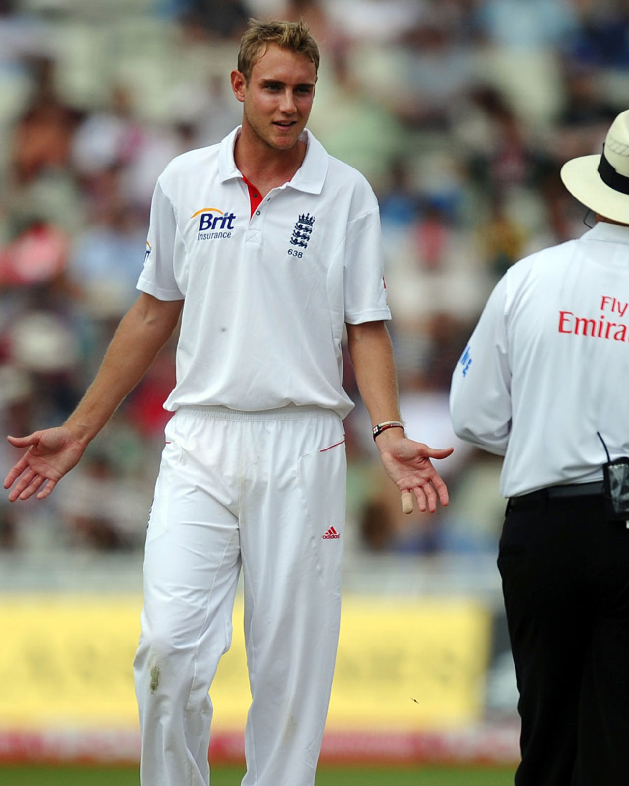 Stuart Broad remonstrates with the umpire after a caught-behind appeal was turned down, England v Pakistan, 2nd Test, Edgbaston, August 8, 2010