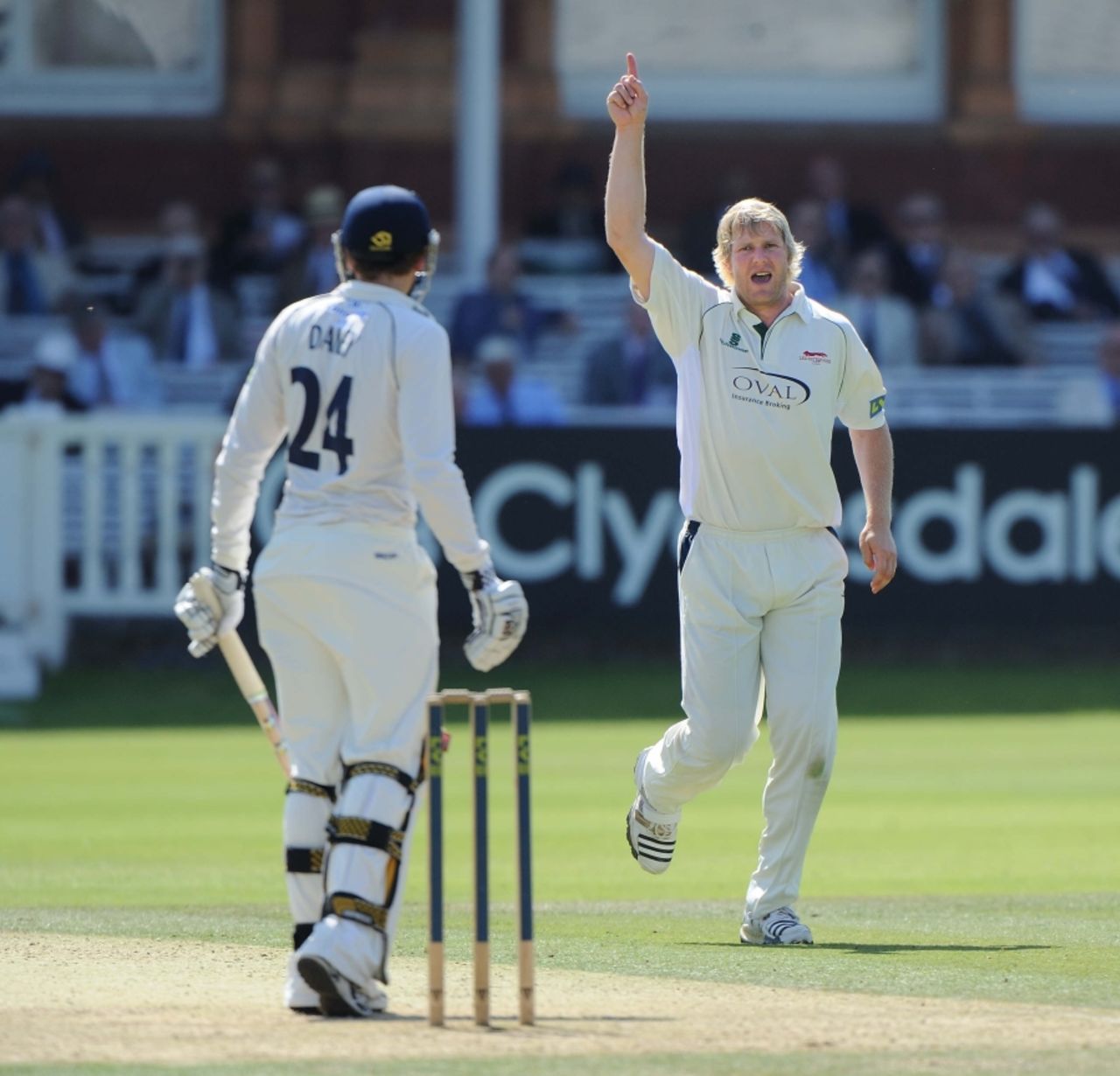 Matthew Hoggard celebrates Josh Davey's dismissal at Lord's, Middlesex v Leicestershire, County Championship Division Two, Lord's, August 9 2010