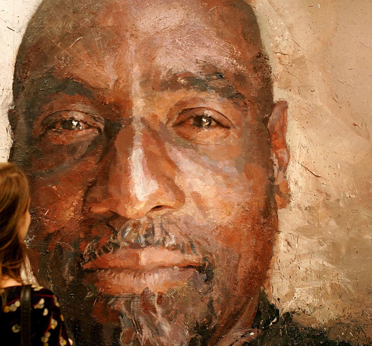 A Portrait of Viv Richards by Brendan Kelly is seen during the Royal Society of Portrait Painters Annual Exhibition, London, April 25, 2007