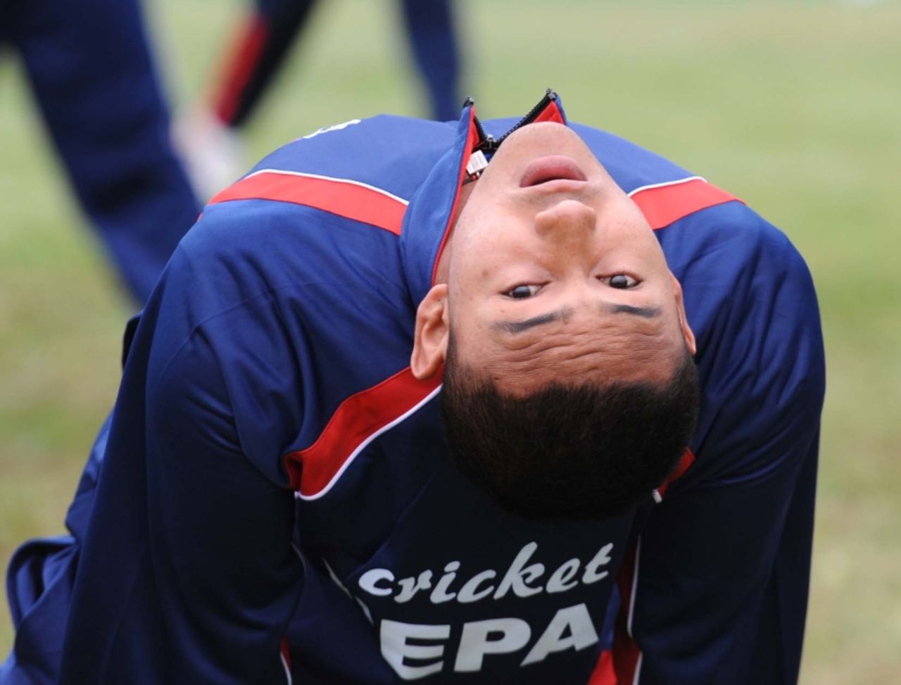 Pradeep Airee stretches ahead of Nepal's fixture against USA , Nepal v USA, ICC WCL Div. 4, Pianoro, August 14 2010