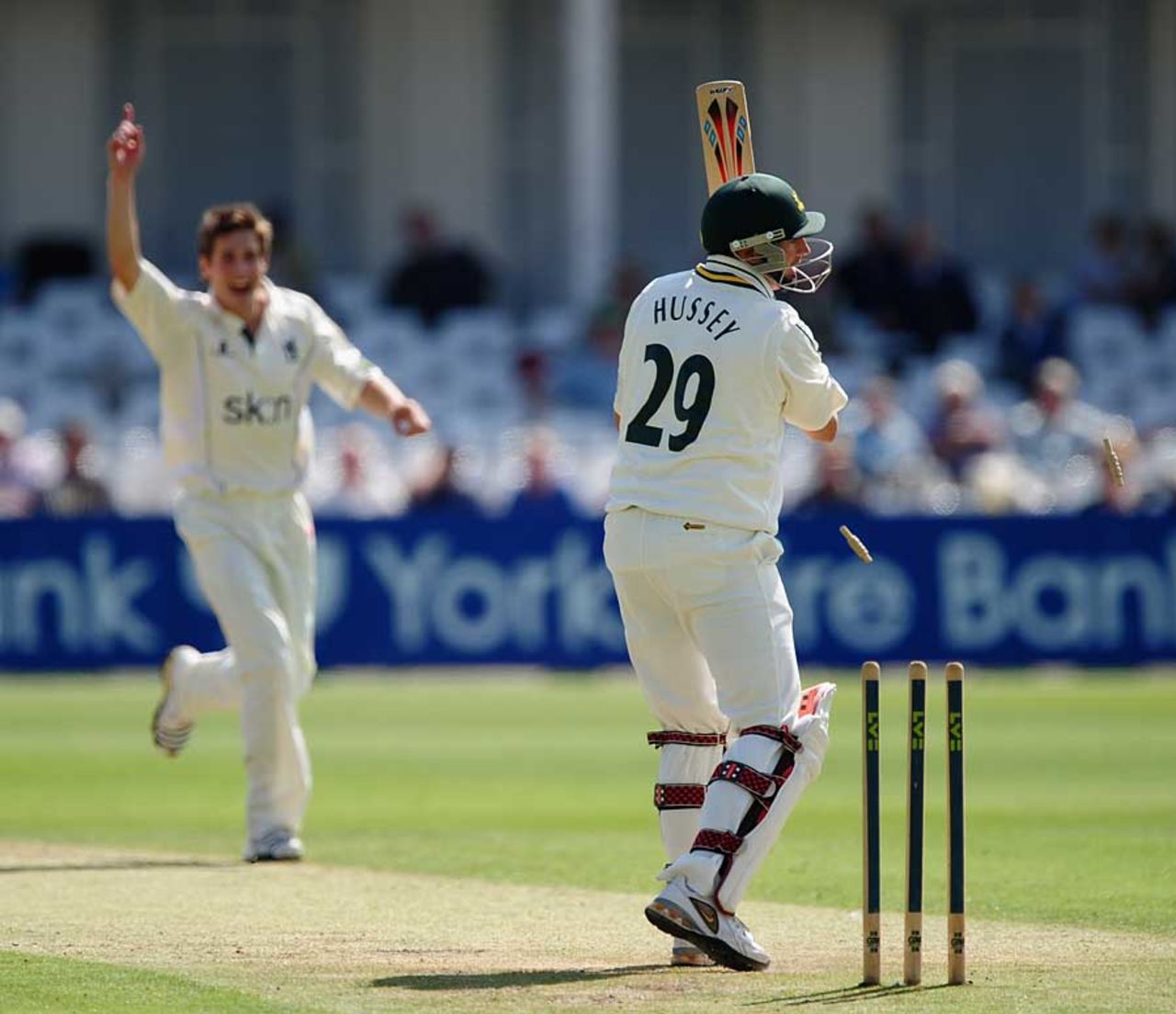 David Hussey was bowled by Chris Woakes for 32, Nottinghamshire v Warwickshire, County Championship, Division One, Trent Bridge, August 16, 2010