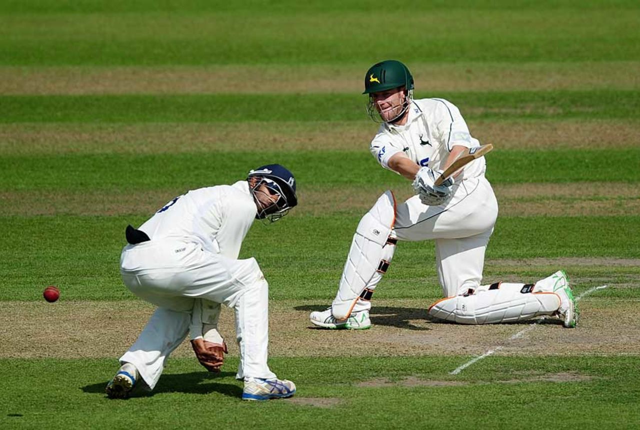 Chris Read sweeps hard during his 45, Nottinghamshire v Warwickshire, County Championship, Division One, Trent Bridge, August 16, 2010