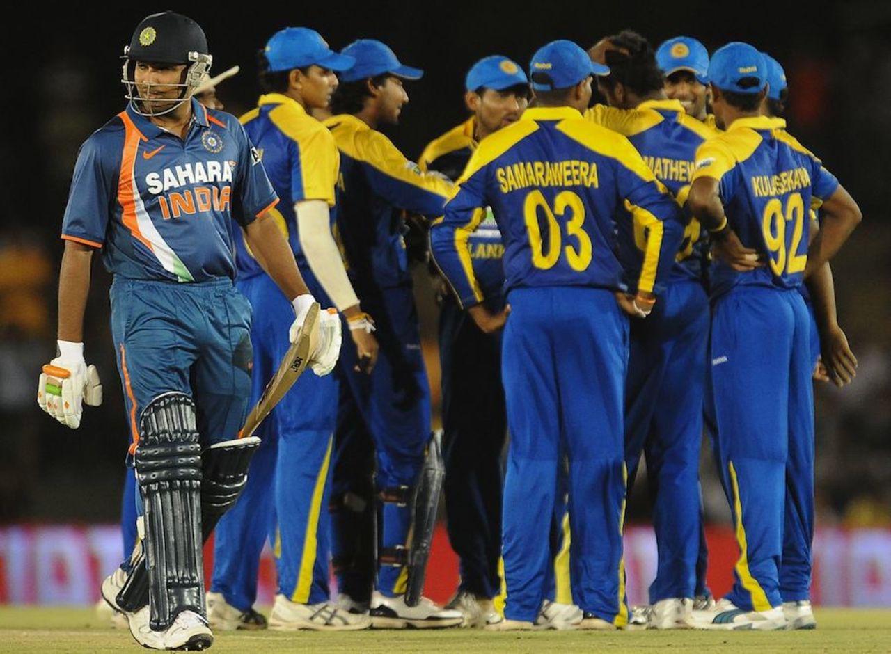 Rohit Sharma was unhappy at being given out lbw, Sri Lanka v India, tri-series, 3rd ODI, Dambulla, August 16, 2010