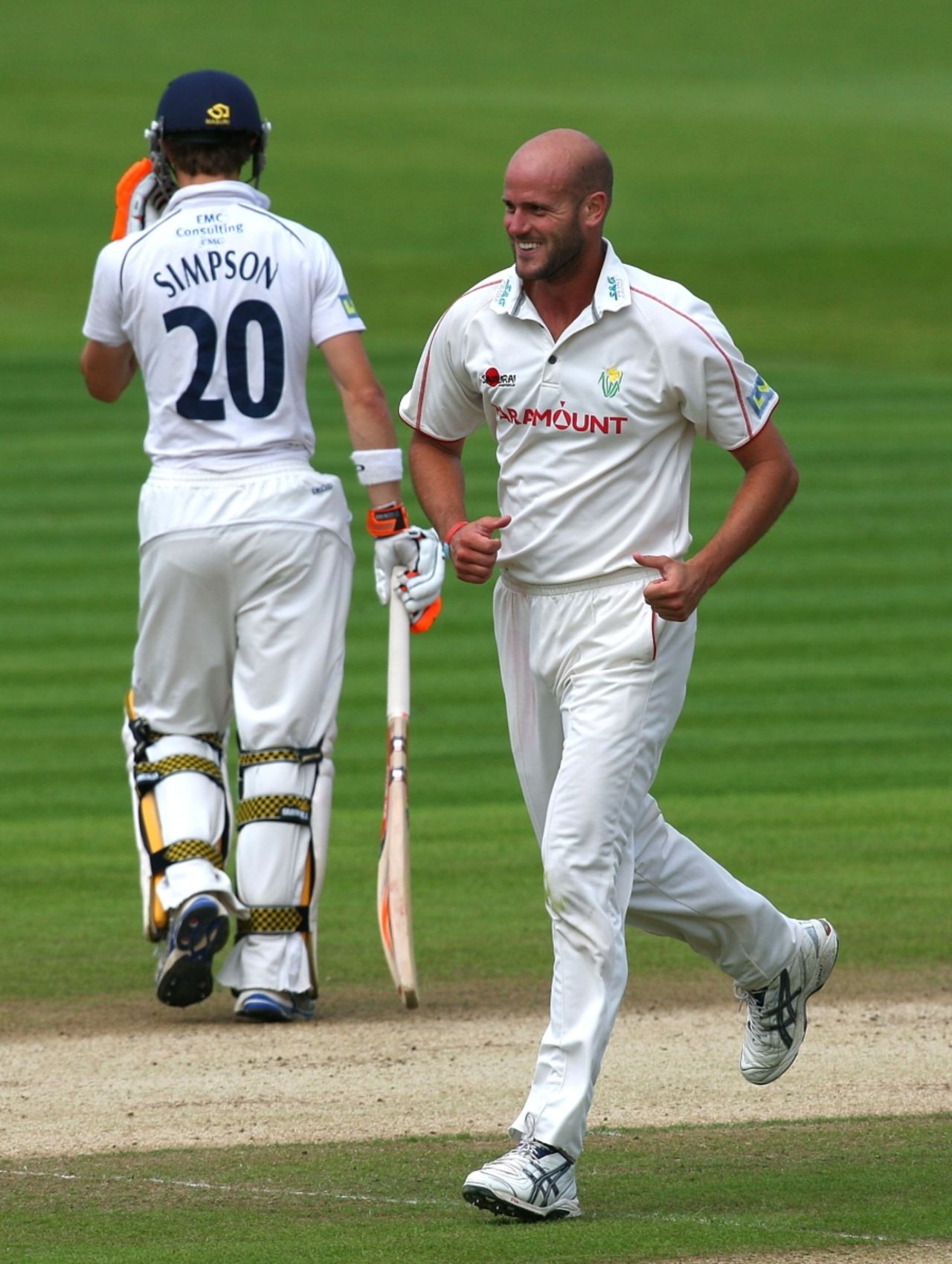 David Harrison removed John Simpson early, Glamorgan v Middlesex, County Championship Division Two, Cardiff, August 18 2010