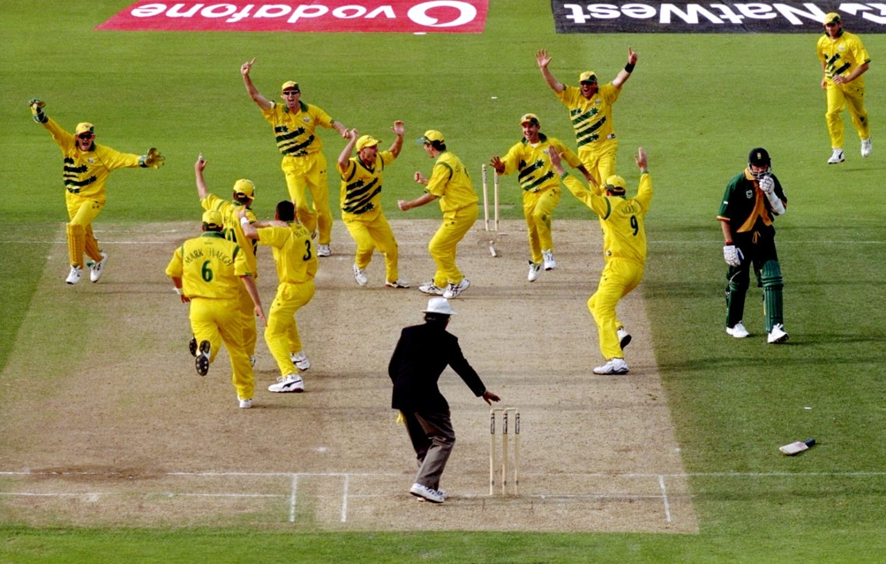Allan Donald is run out and the game is tied, Australia v South Africa, 2nd semi-final, World Cup, Edgbaston, June 17, 1999
