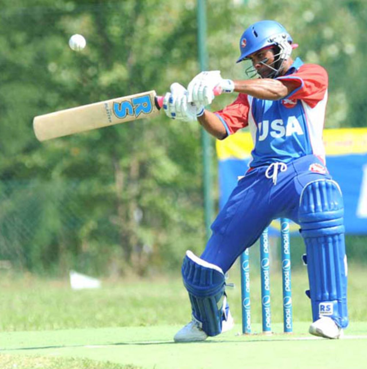 USA's Steve Massiah plays the cut, Nepal v USA, ICC WCL Div. 4, Pianoro, August 19, 2010