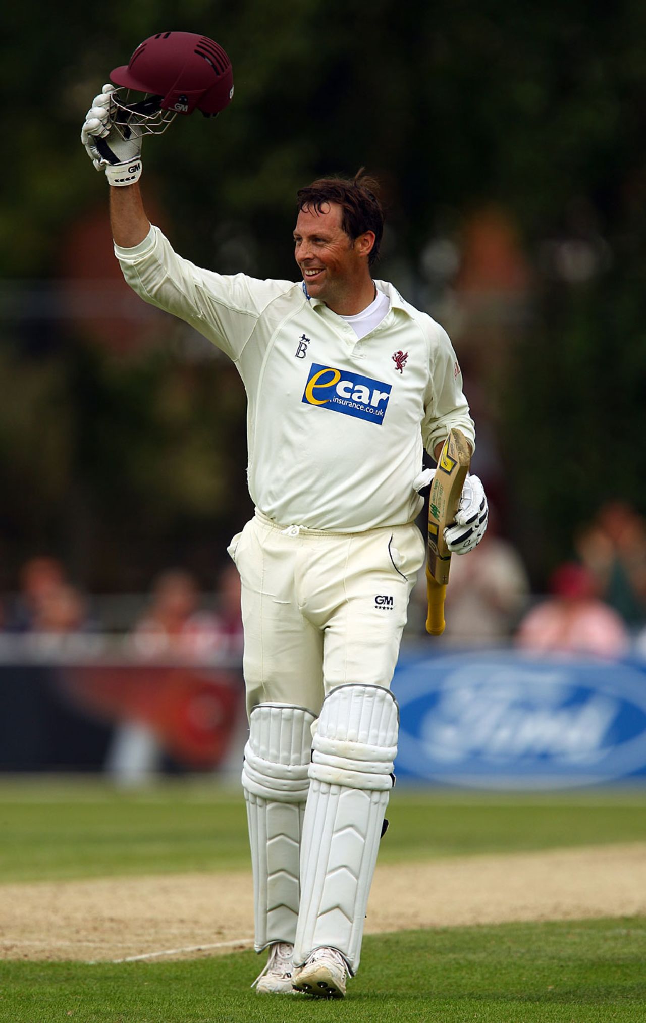Marcus Trescothick acknowledges the applause after reaching his century from 126 balls, Essex v Somerset, County Championship Division One, Colchester, August 19 2010