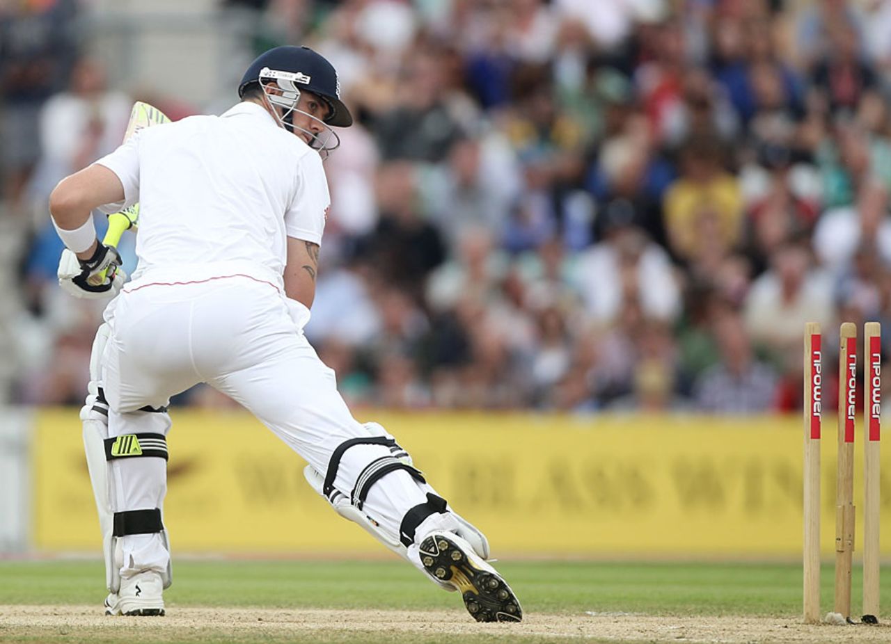 Kevin Pietersen was bowled through the gate to one that spun back sharply from Saeed Ajmal, England v Pakistan, 3rd Test, The Oval, August 20, 2010