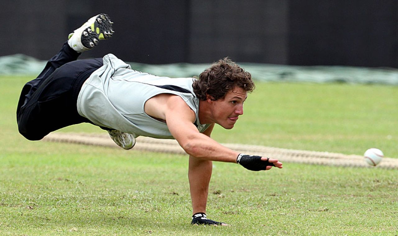 BJ Watling dives full length at practice, Dambulla, August 24, 2010