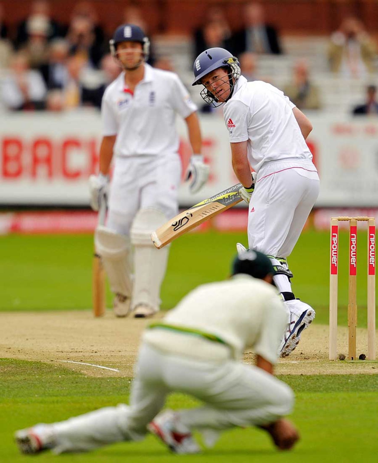 Eoin Morgan edged low to second slip and fell for a duck, England v Pakistan, 4th npower Test, Lord's, August 27 2010