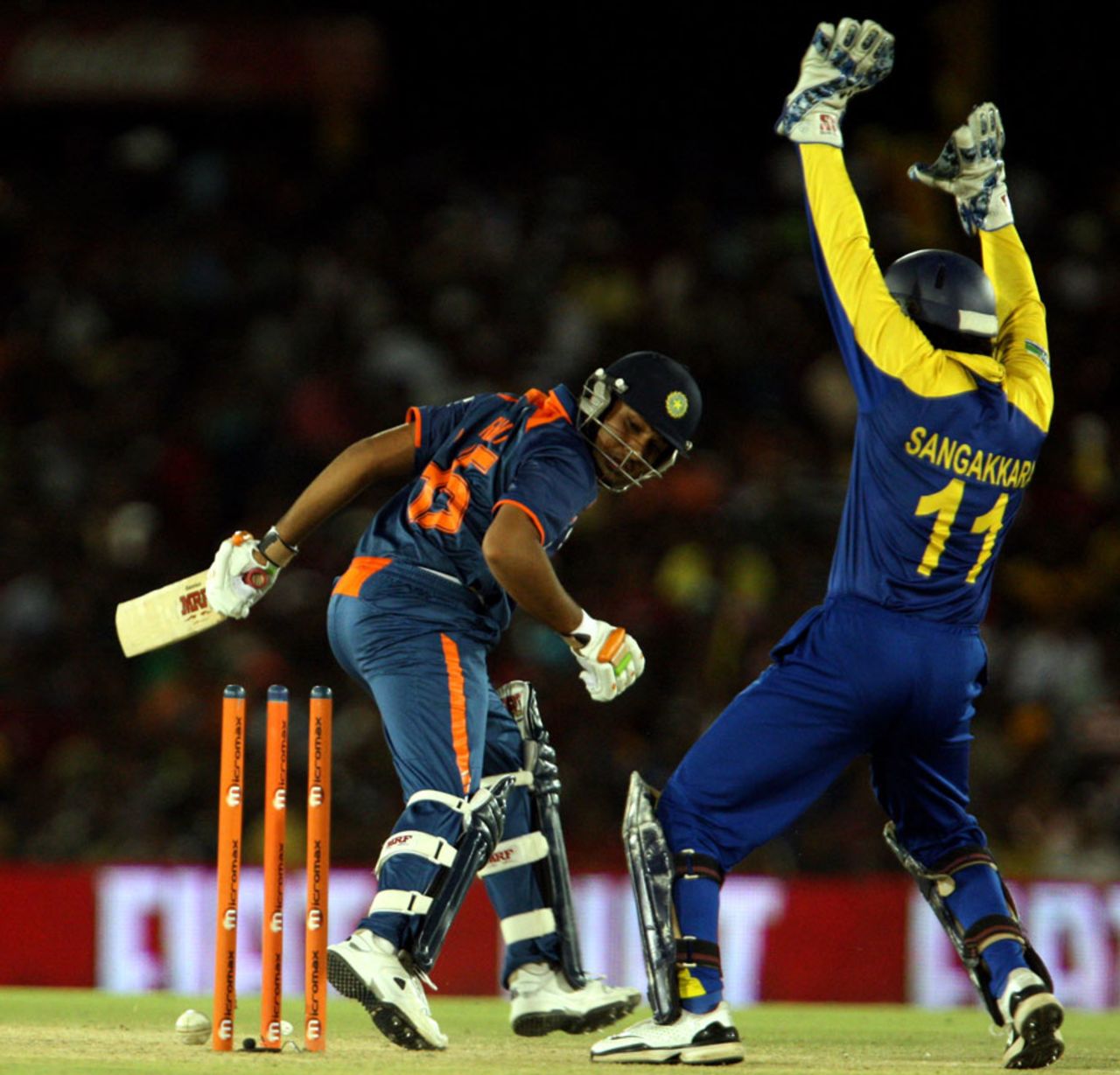 Rohit Sharma is stumped by Kumar Sangakkara, Sri Lanka v India, tri-series final, Dambulla, August 28, 2010